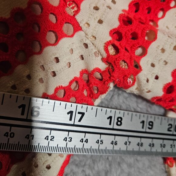 BCBGMAXAZRIA Red  White Long Sleeve Peplum Top Back Zipper Womans - Picture 7 of 12